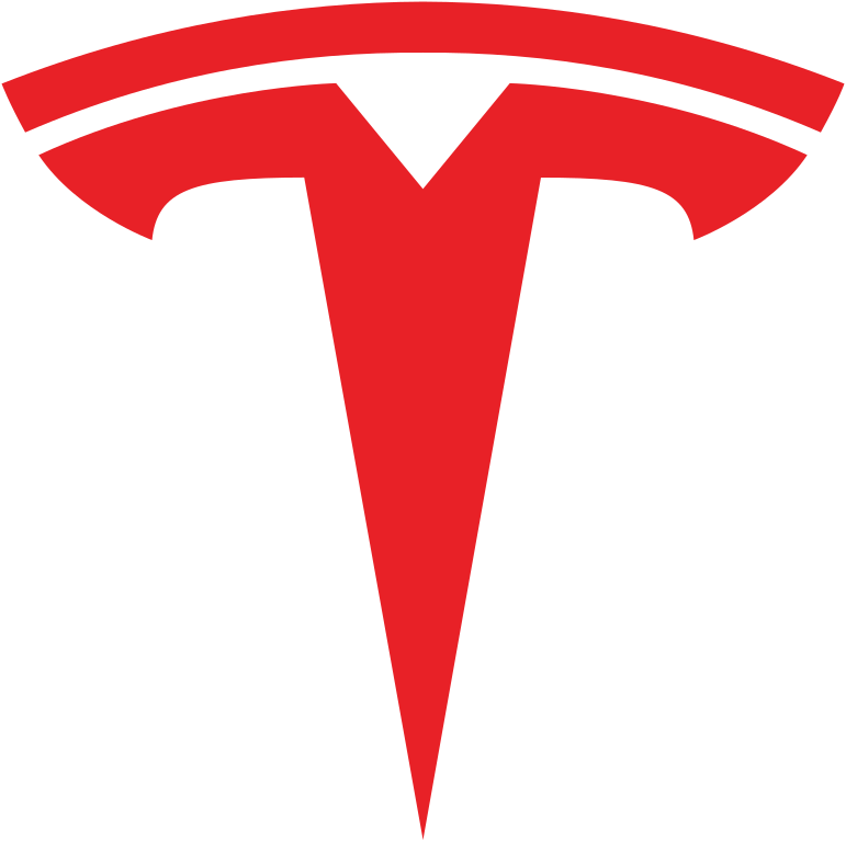 tesla logo in red